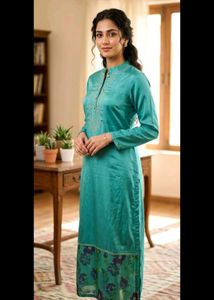 🦚Teal Kurta with Embellishments