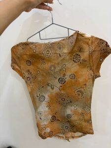 Sheer y2k Floral Print Top with Ruffles
