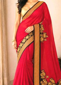 Elegant Red Embroidered Saree