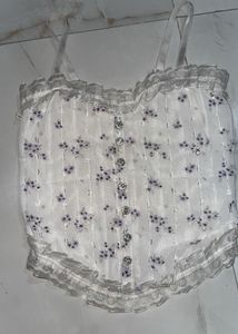 Floral Corset Top with Rhinestone Buttons