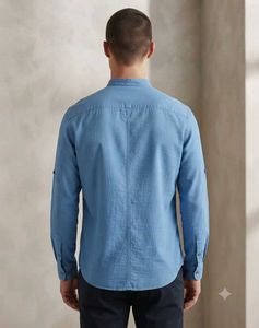 Netplay's Men's Blue Mandarin Collar Shirt