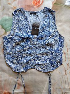Blue Floral Print Crop Top