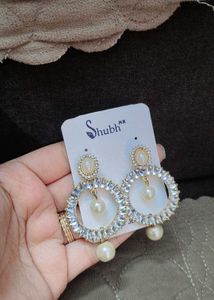 Elegant Pearl &amp; Crystal Hoop Earrings