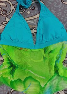 Y2K BLUE AND GREEN BEACH TOP
