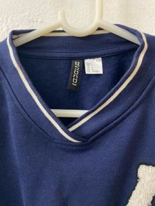H&amp;M Navy Cropped "A" Letter Sweatshirt