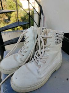 Studded White Ankle Boots