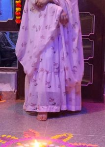 Chic Pink Floral Anarkali Gown