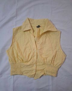 Women's y2k Sleeveless Collared Yellow Top