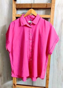 Vibrant Pink Short Sleeve Button-Up Shirt size-46
