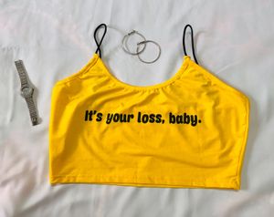 Yellow Graphic Print Crop Top