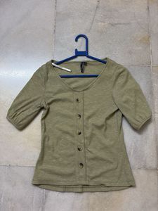 Olive Green Button-Up Knit Top
