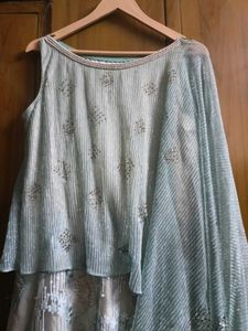 Embellished Ethnic Gown with One Side Long Cape