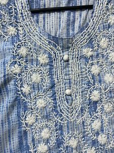 Blue Cotton Embroidered Kurta Set
