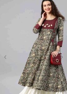 Off White And Maroon Printed Anarkali Kurta