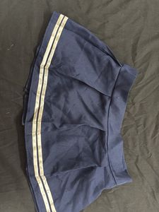 Blue Pleated Skirt with Stripes