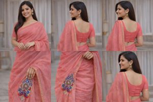 Elegant Pink Embroidered Saree