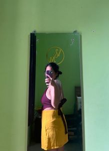 Maroon Crop Top with Pearl Straps and yellow mini