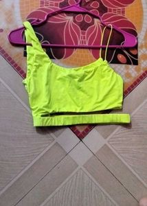 Neon One-Shoulder Cutout Crop Top