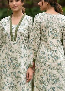 Leaf Print Cotton Kurta with touser set