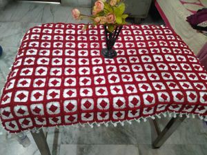 Handmade Crocheted Table Cover - Red &amp; White