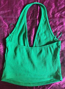 Vibrant Green Ribbed Halter Top