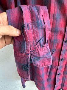 Men's Red &amp; Blue Plaid Long Sleeve Shirt
