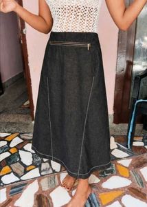 Dark Wash Denim A-Line Skirt with Zip