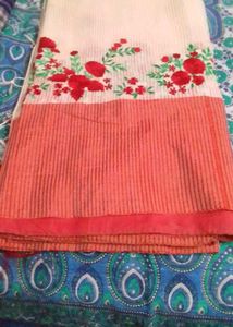 Beautiful Red &amp; White Embroidered Saree