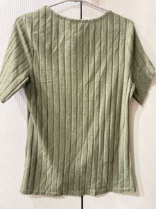 Ribbed Button Accent Top