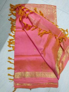 Elegant Pink Saree with Golden Border