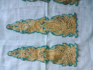 Gold &amp; Teal Embroidered Appliques (Set of 3)