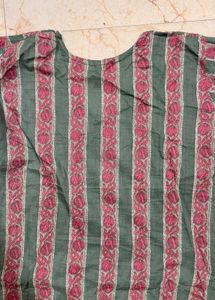 Green Striped Kurta with Pink Floral Print
