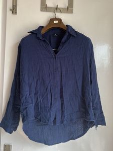 Classic Blue Button-Up linen Shirt
