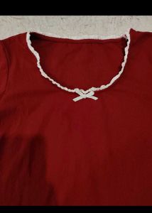 Red Lettuce Hem Crop Top