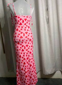 Pink Heart Print Maxi Dress