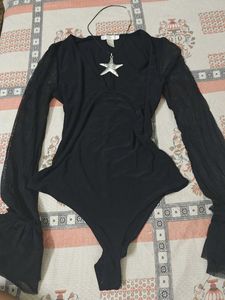Gothic Black Bell Sleeve Bodysuit