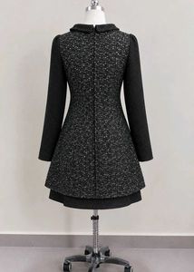 Women’s Black Tweed Coat Dress with Embellished Co