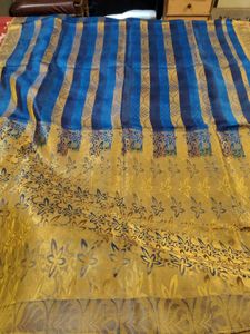Blue &amp; Gold Striped kanjivaram