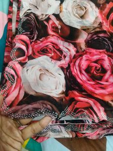 rose flower saree with designer blouse