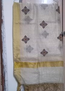 Skin Colour Silk Square Flower Print Dupatta For Women