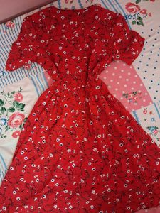 Red Floral Button-Up Dress