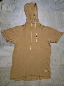 Men's Brown Short Sleeve Hoodie T-Shirt