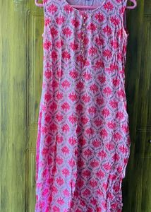 Pink & Red Floral Print Kurta