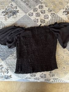 Black Smocked Puff Sleeve Top size S