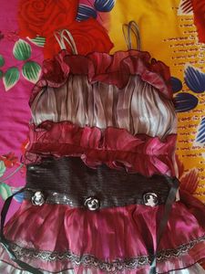 Girls maroon frill party wear frock