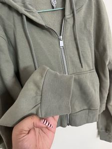 H&amp;M Sage green solid zipper hoodie