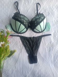Mint Green & Black Lace Lingerie Set