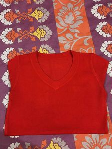 Red V-Neck Knit Sweater