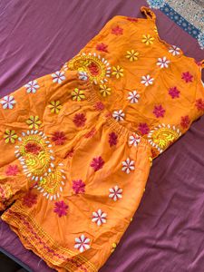 Embroidered Orange Cotton Short Set