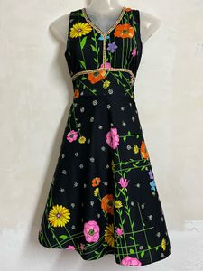 Vintage Floral Black A-Line Dress